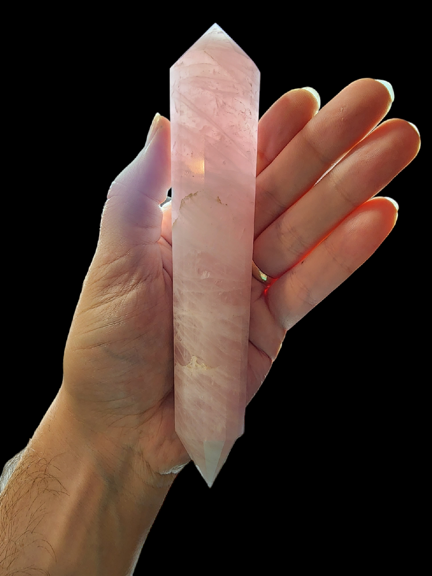 HQ Brazilian Rose Quartz | Vogel Style Cut | Double Point